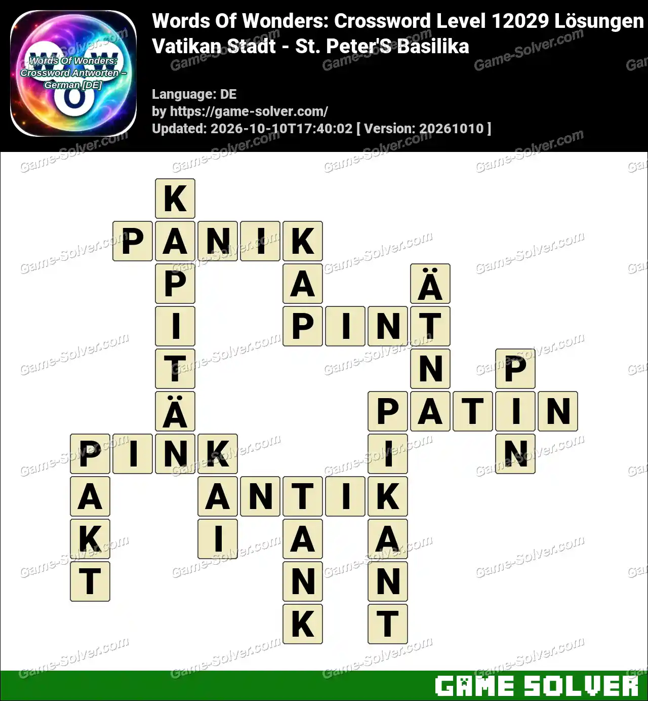 Words Of Wonders: Crossword Level 12029 Lösungen – Vatikan Stadt – St. Peter’S Basilika